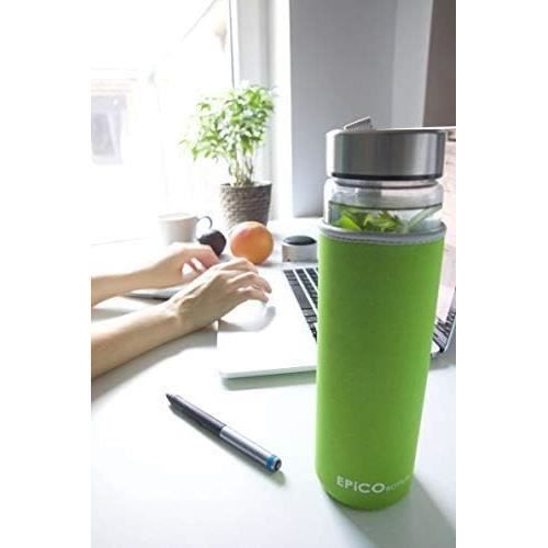 Gourde En Verre Borosilicate 360ml Avec Manchon Silicone Et Couvercle Bambou - Sans BPA - Étanche Et Isotherme