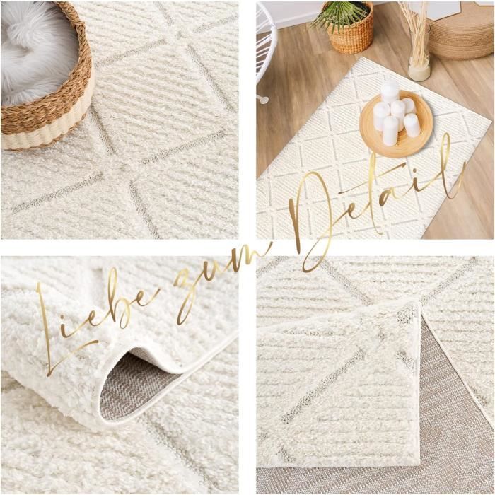 Shaggy Tapis De Salon, À Poils Longs, 200 X 290 Cm, Blanc, Uni, Uni