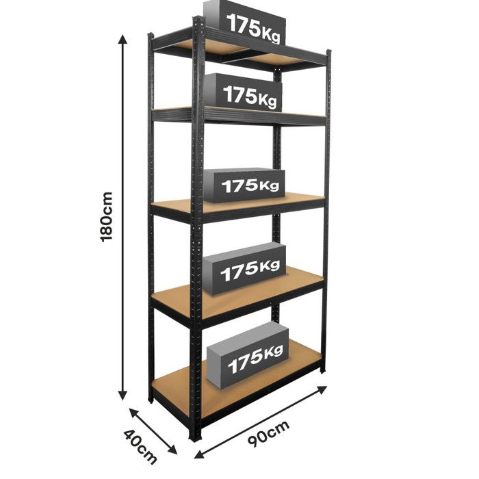 OfficeMarshal Lot de 2 étagères pour charges lourdes, grises, 180 x 90 x 40 cm, enfichables, étagère de rangement, système d'emboîtement montable sans outils (Lakota