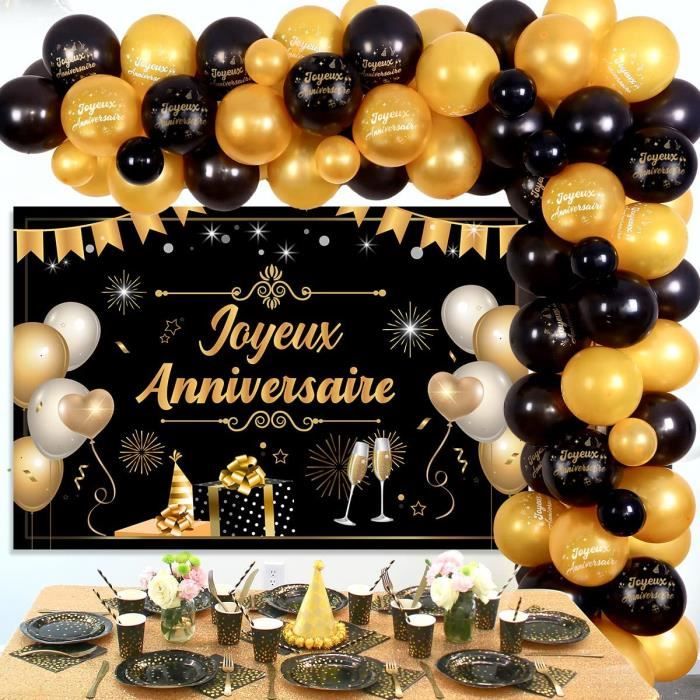 Kit Décoration Fête 33 Pièces - Ballons Noirs, Dorés, Argentés Et Guirlande Pour Anniversaire, Mariage Ou Nouvel An