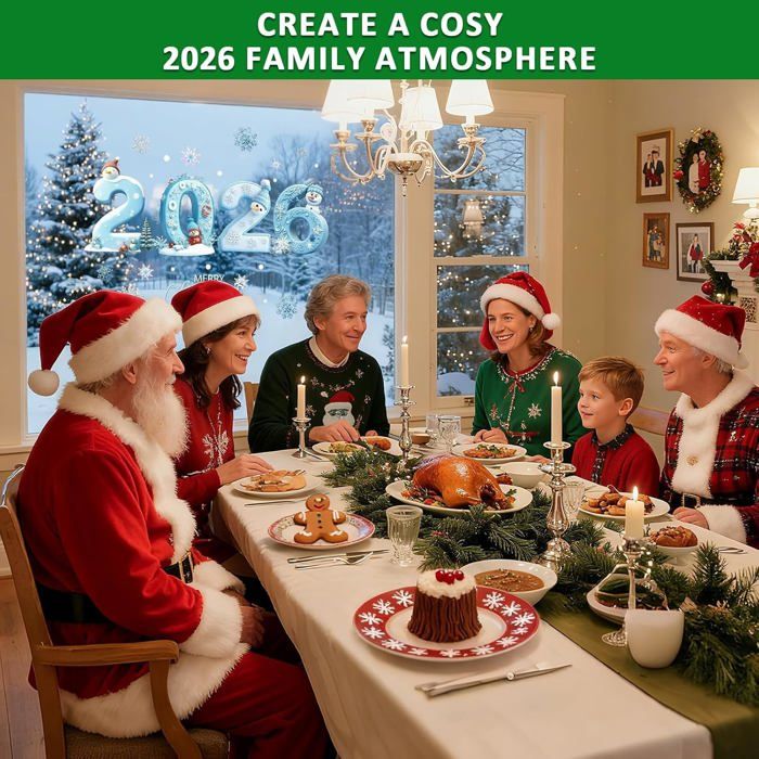 Stickers Noël Fenêtre Réutilisables 215 Pièces - Édition 2026 - PVC, Motifs Père Noël, Sapins - Pour Vitres, Miroirs - 11