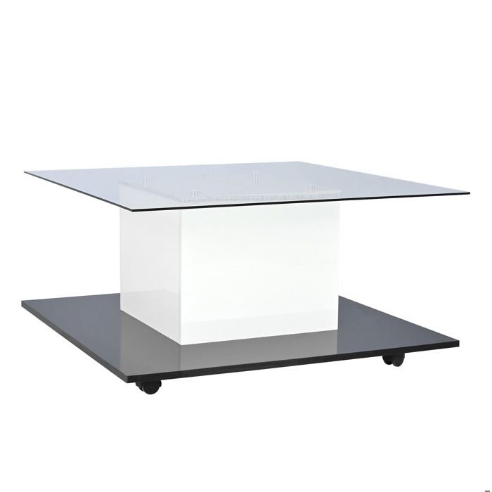 Table basse avec plateau en verre trempé, LED réglable et roulettes ...