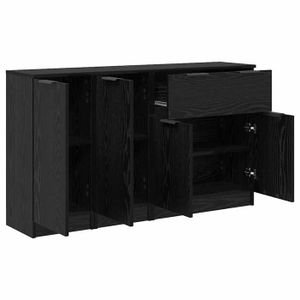 Buffet Moderne En Chêne Noir - 180x30x70 Cm, Bois D'ingénierie, 4 Portes Et Tiroir, Rangement élégant Pour Salon/salle à Manger