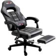 BIGZZIA® Chaise de bureau GAMING fauteuil ergonomique avec coussins, siège style racing racer gamer chair, gris&noir-0