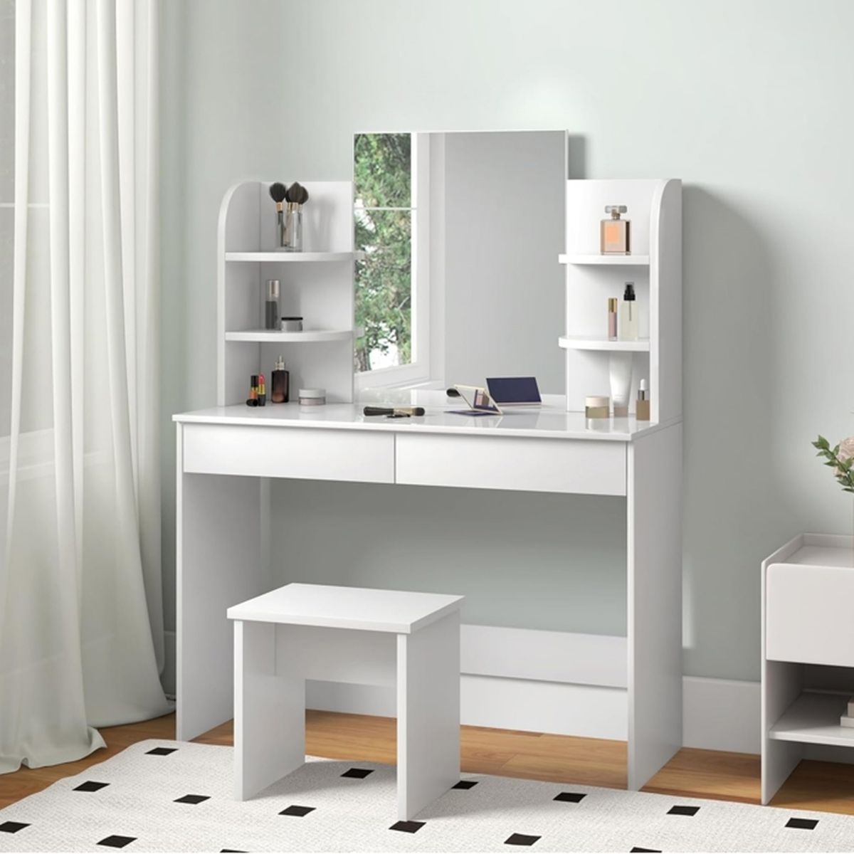Bureau Coiffeuse Maison Du Monde - Blanc - Bois - 3 Tiroirs - Occasion