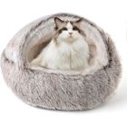 ANNEFLY Panier pour Chat Anti Stress Extra Doux Lit pour Chat Grotte Niche Chat Apaisant Panier de Chien Canapé , Cafe, 50 x 50cm