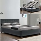 MEUBLER DESIGN Lit complet sommier relevable + tête de lit + cadre de lit Capitole - Gris - 140x190