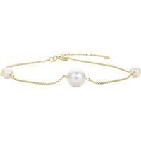 Orovi Bracelet pour femme en or jaune avec 3 perles d'eau douce rondes blanches 7 mm - En or 14 carats (585) - Longueur regla