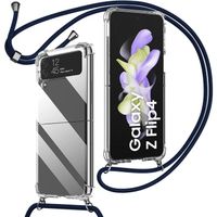 Coque Collier Cordon pour Samsung Galaxy Z Flip 4, TPU Renforcé Anti-Rayures avec Cordon Bleu Marine