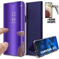 Coque + 2 Verres Trempés pour Samsung A12 - Clear View Protection Antichoc Violet