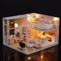 Pwshymi Kit de maison de poupée Kit de Bricolage de Maison de Poupée Miniature avec Lumière LED Cadeau pour Enfant jeux poupee