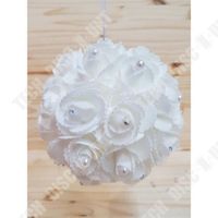TD® Boule de fleur avec strasses pour décoration Table- Salle de mariage BLANC x 1- Fleur Rond perlée avec Accroche