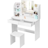 WOLTU Coiffeuse table de maquillage en MDF,Coiffeuse table avec miroir et 2 tiroirs + coiffeuse tabouret,108x40x142 cm,Blanc