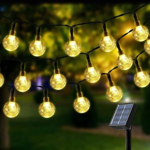 GUIRLANDE D'EXTÉRIEUR Guirlande solaire d'extérieur de 122 m 100 LED 8 modes boules de cristal blanc chaud guirlande solaire pour jardin terrasse[m188]