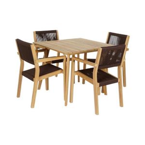 Ensemble table et chaise de jardin ensemble table + 4 chaises 90 x 90 x 75 cm teck corde