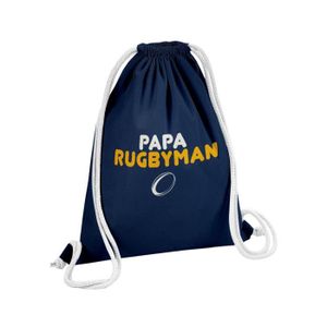 SAC DE SPORT Sac de Gym en Coton Bleu Papa Rugbyman Sport Rugby Ballon Père 12 Litres