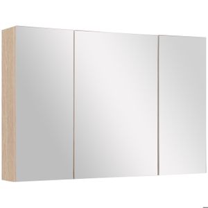 ARMOIRE DE TOILETTE Armoire Murale Miroir Salle de Bain 3 Portes 3 étagères HOMCOM - Chêne Clair