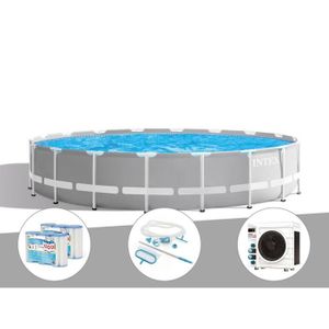 PISCINE Kit piscine tubulaire Intex Prism Frame ronde 5,49 x 1,22 m + 6 cartouches de filtration + Kit d'entretien + Pompe à chaleur