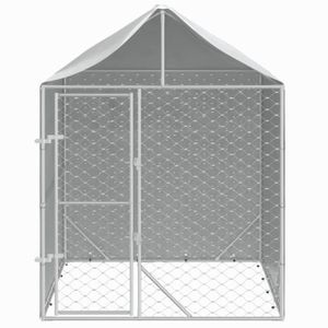 ENCLOS - CHENIL Chenil d'extérieur pour chiens avec toit argenté 2x2x2,5 m Mothinessto LY0228