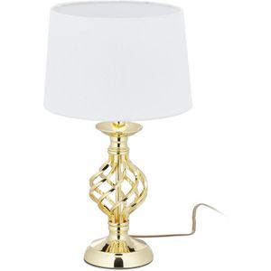 LAMPE A POSER Lampe de Chevet Tactile, Moderne, HxD : 61,5 x 36,5 cm, E14, lnaire avec Abat-Jour Tissu, doré-Blanc477