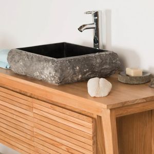 Meuble lave-mains l.50 x H.12 x P.30 cm, noir, Mini-pierre