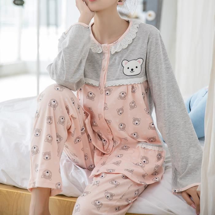 Pyjama Femme - Pyjama en coton été simple col V Pantalon large