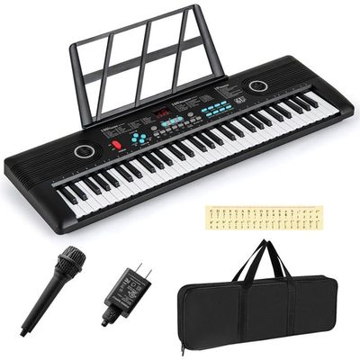 GOPLUS Clavier de Piano à 37 Touches pour Enfant, Piano Numérique Enfant avec Tabouret, Microphone, 8 Sons, Pupitre, Lumières, Jouet Piano Électronique pour Garçon Fille (Rose