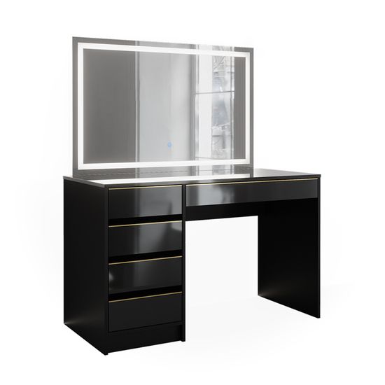 Coiffeuse Vicco Anika 120 Cm Avec Miroir LED - Anthracite/Noyer - 6 Tiroirs - Meuble Chambre Élégant