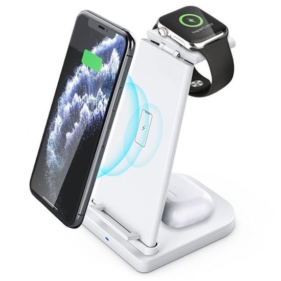 Chargeur Sans Fil Qi 3en1 MagSafe – Pour IPhone, AirPods Et Montre, Blanc, Tech Protect