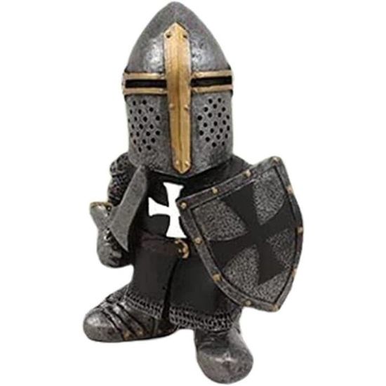 Statue Décorative Nain Chevalier Croisé En Polyrésine - Hauteur 12,5 Cm - Pour Jardin, Cour, Pelouse, Intérieur - Style Médiéval Fantaisie