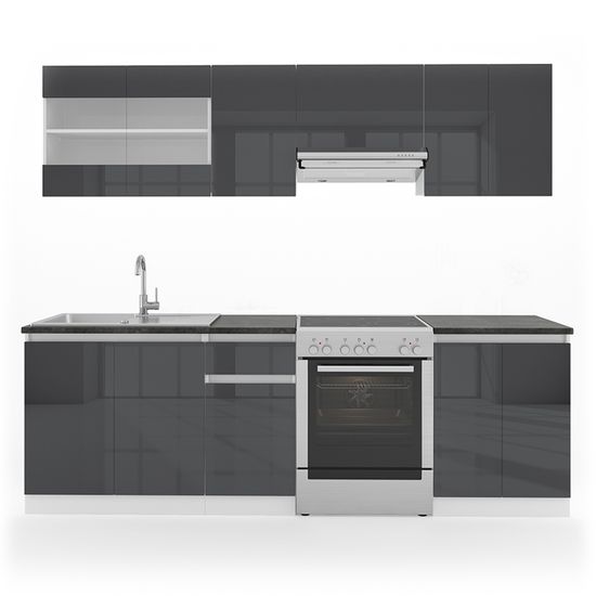 Cuisine Raul, Chêne doré/anthracite, 240cm, PT À motifs noirs, Vicco