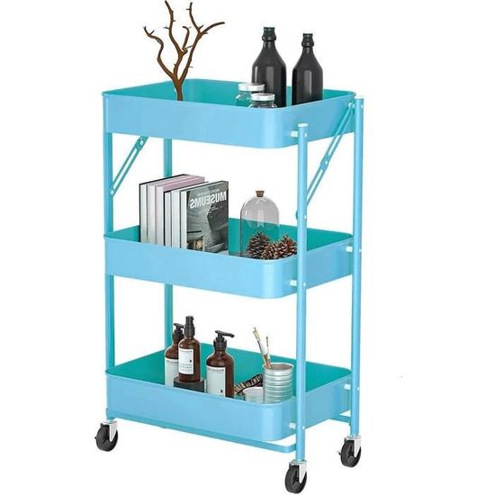 Chariot De Rangement 4 étages Avec Roulettes - 40x22x90 Cm, Métal Et ABS, Capacité 120 Kg
