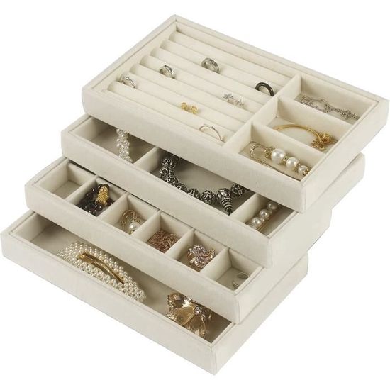 Anneaux et Boucles d'oreilles dans un Tiroir CINEEN Plateau a Bijoux pour Présenter Organiser Bijoux 4 Plateaux Gris Utilisé pour Rangement de Bijoux 