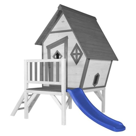 Maison Enfant avec Toboggan AXI Cabin XL en bois gris & blanc