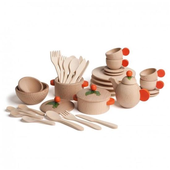Set de vaisselle en bois naturel pour enfant - ERZI - 36 pièces