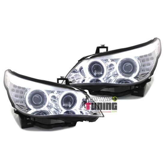 Phares Angel Eyes Noirs Pour BMW Série 1 E81/E82/E87/E88 | Éclairage LED Anneaux Blanc Bleu | Compatible Halogène