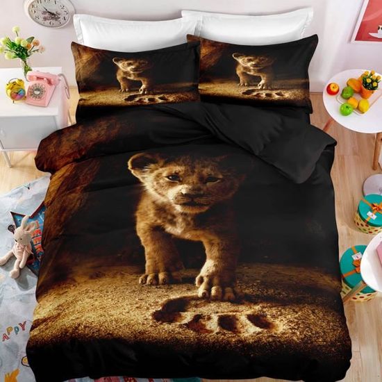 Parure De Lit Le Roi Lion 0 0 Cm 3d Effet 3 Pieces 1 Housse De Couette Avec 2 Taies D Oreiller 63 63cm Cdiscount Maison
