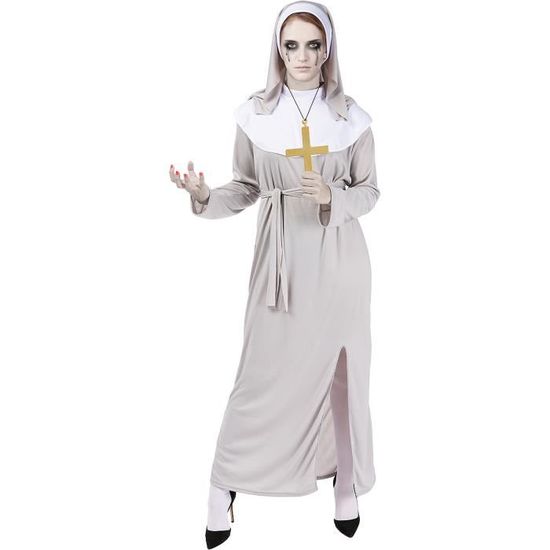 Costume De Nonne Halloween Pour Femme - Lot 6 Pièces Avec Chapeau, Col, Tatouage Strass, Chaussettes - Cosplay Et Fêtes Déguisées
