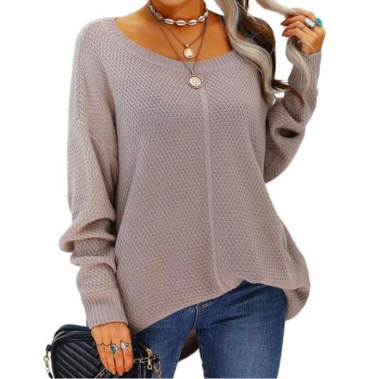 WNEEDU Pull Lu00e9ger U00e0 Manches Longues Pour Femme - Couleur Unie