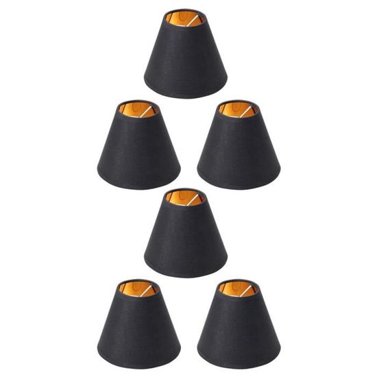6 Abat-jour Noirs à Clipser - Tissu Avec Doublure Dorée - Pour Ampoules E14, Lustres, Lampes De Chevet