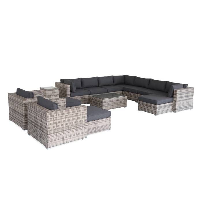 Salon de jardin en résine tressée nuances de gris XXL 14 places fauteuil canapé géant