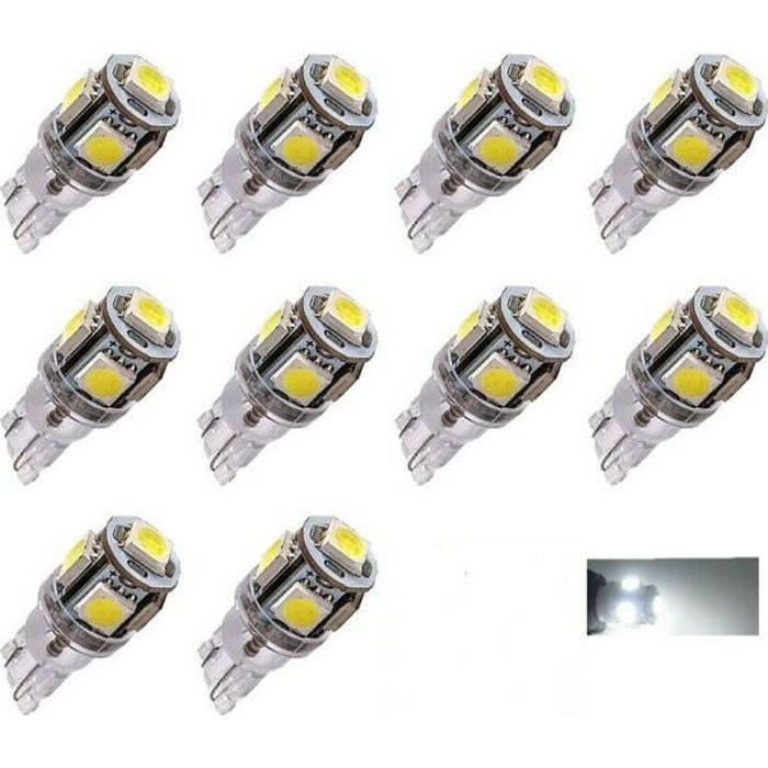 Ampoule LED T10 24V Canbus 5 SMD W5W Blanc 6000K Pour Camion 4x4 Bateau 10pcs