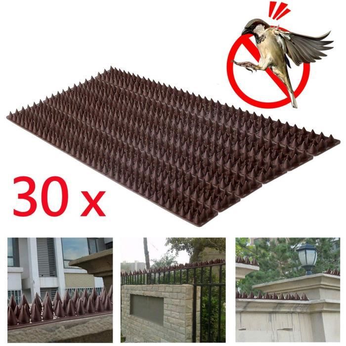 YAOBLUESEA 30Pcs Pointes d'oiseaux Plastique Anti-Pigeons Anti-effraction Marron 49x4,5x2cm