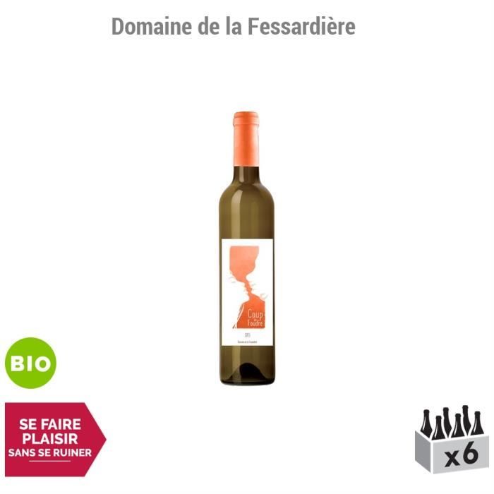 Muscadet Sèvre et Maine sur lies Coup de Foudre Blanc 2015 - Bio - Lot de 6x75cl - Domaine de la Fessardière - Vin AOC Blanc du Val