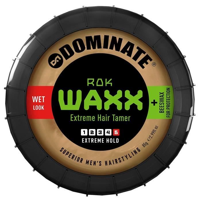 Dominate Rok Waxx Cire Coiffante avec Cire d'Abeille, Produits de Salon, Fixation Extra-forte avec un effet mouillé défini, 85g