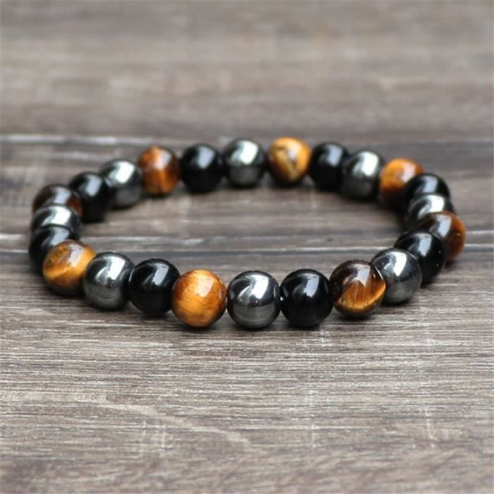 Bracelets en obsidienne hématite noire naturelle pour hommes et femmes, bijoux en perles d'oeil de tigre pour Protection [36A9A79]