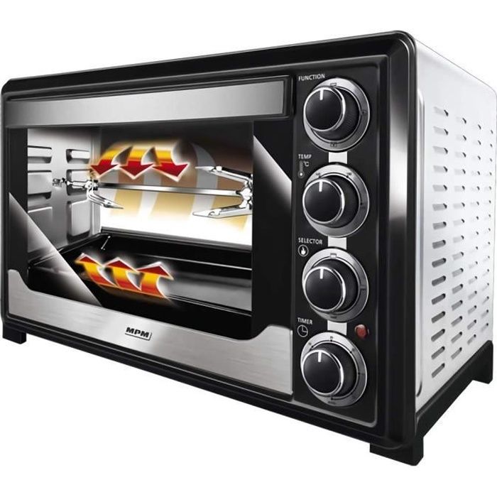 MPM MPE-06/T Four électrique de table à convection 32 litres, acier inoxydable, rôtissoire à poulet, minuterie, 1600W
