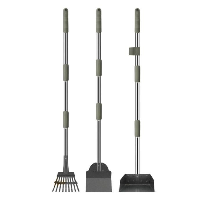 Pelles Ramasse-crottes pour Chiens Amovible Pelle à Crottin Long Manche Pelles Rateau de Jardinage - Gris
