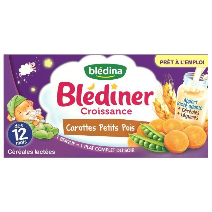 BLEDINA Blédîner Croissance Carottes Petits Pois - 2x250 ml - Dès 12 moi