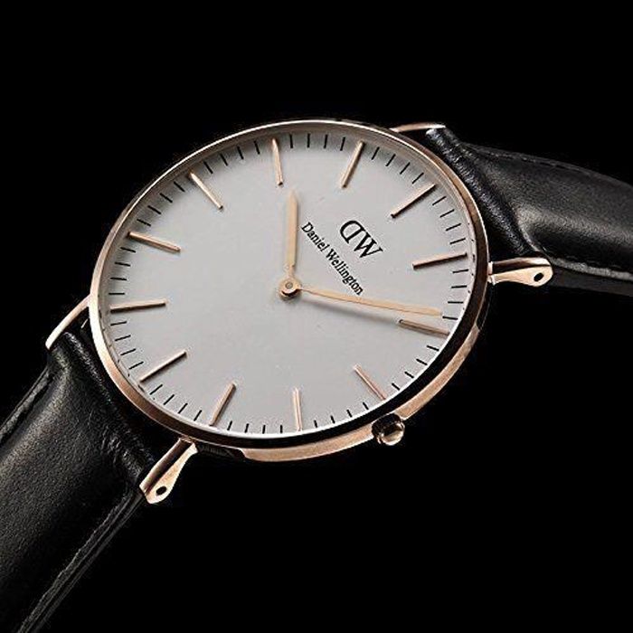 Daniel Wellington - 0107DW - Sheffield - Montre Mixte - Quartz Analogique - Cadran Rose - Bracelet Cuir Noir